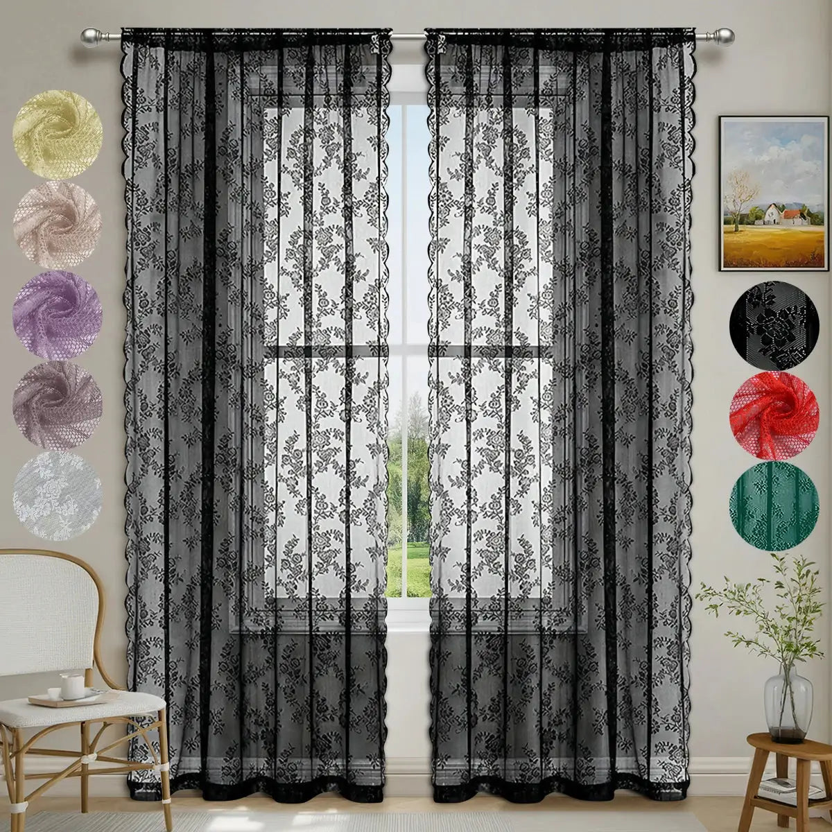 Lace Sheer Curtain | Flower Pattern | PriceLows™