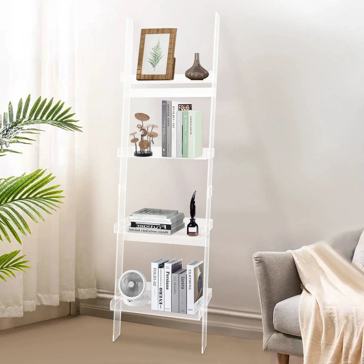 Home 4-Tier Ladder Bookshelf – Freestanding Acrylic Bookcase, Frame 52 cm*183 cm from PriceLows™