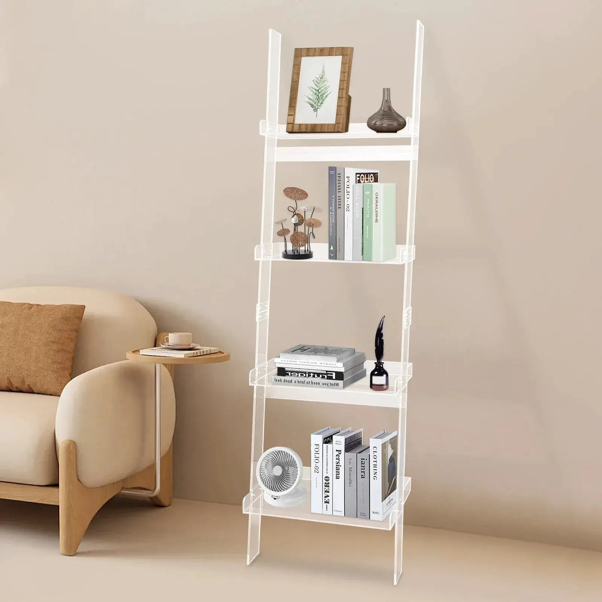 Home 4-Tier Ladder Bookshelf – Freestanding Acrylic Bookcase, Frame 52 cm*183 cm from PriceLows™