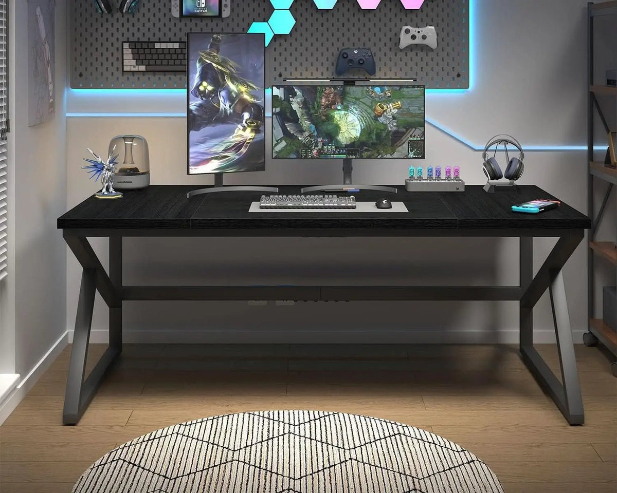 Large Black Desk for Two Monitors and Workstations from PriceLows™