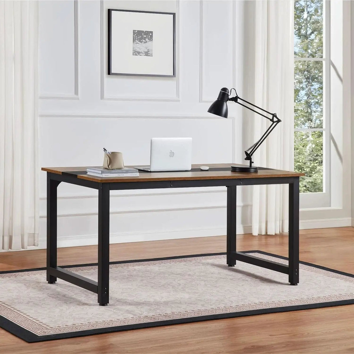 Large Computer Desk 59.8 Inches Wooden Surface Rustic Black from PriceLows™