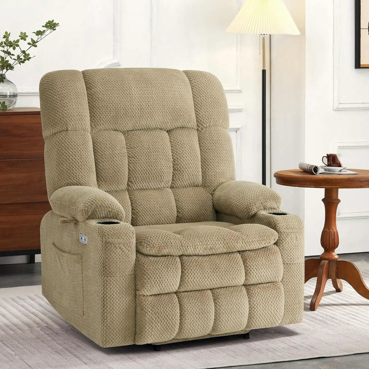 Large Dual Motor Power Lift Recliner Chair Massage Beige from PriceLows™