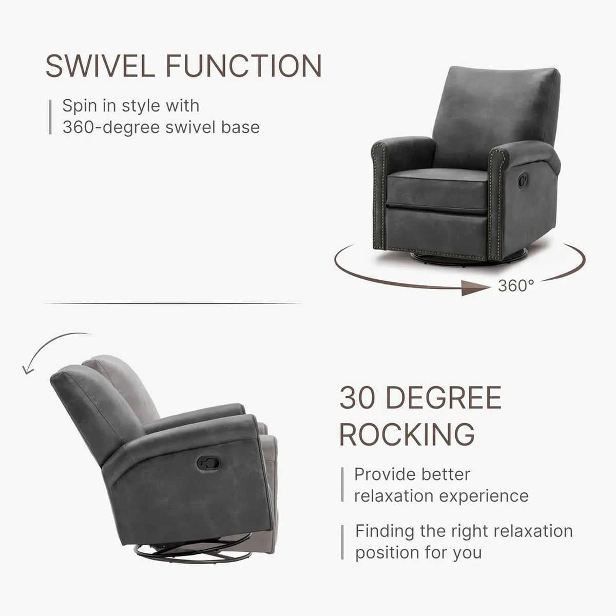 Large Leather Recliner Chair With Swivel Rocker Living Room from PriceLows™