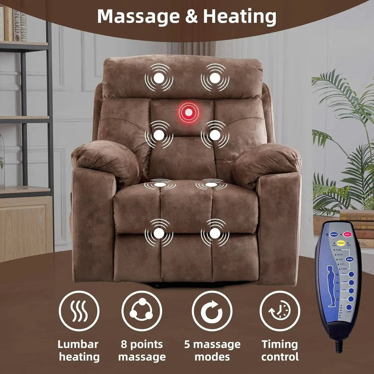 Large Power Recliner With Massage And USB Charging from PriceLows™