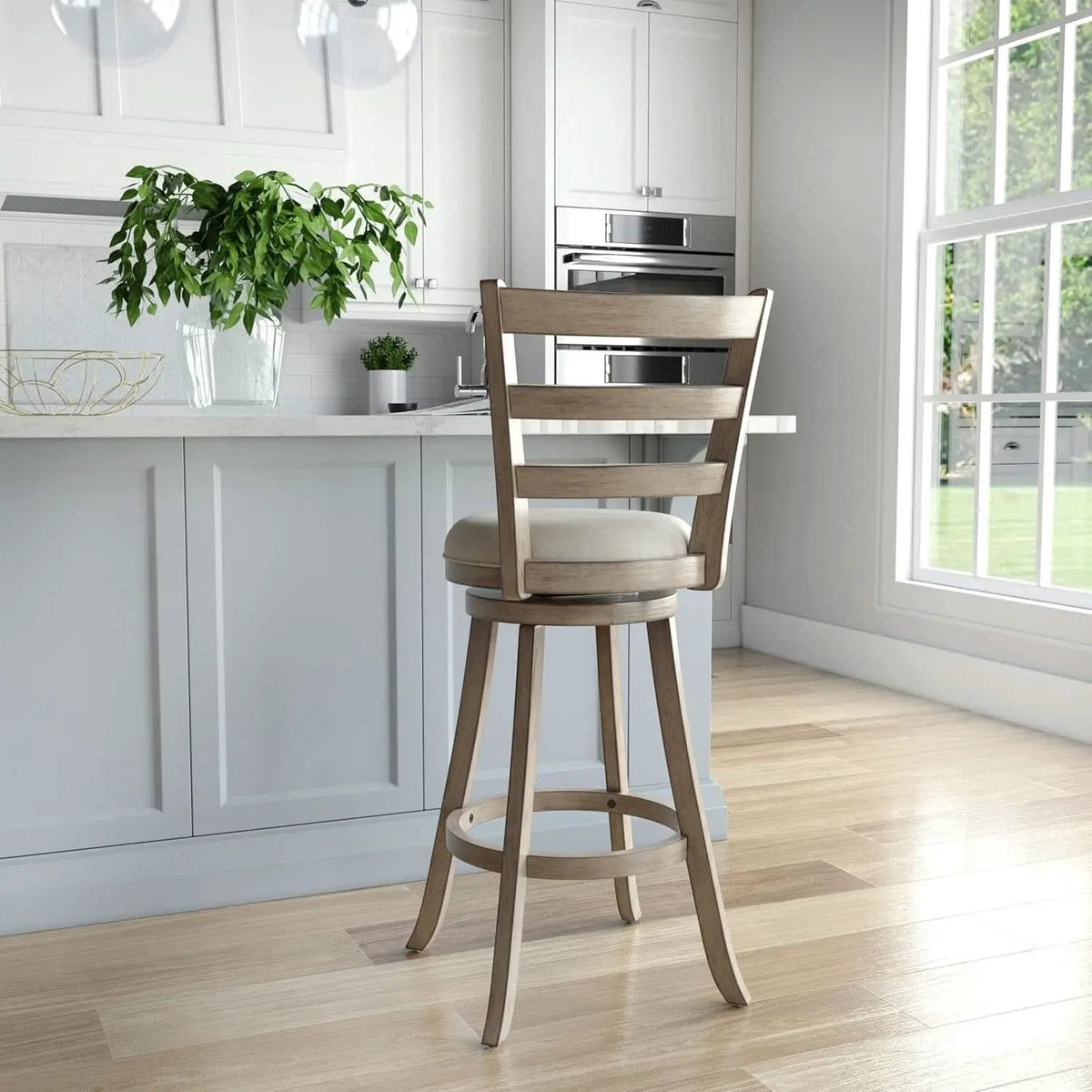 Laymon Modern Wood Bar Height Swivel Stool Gray Brown from PriceLows™
