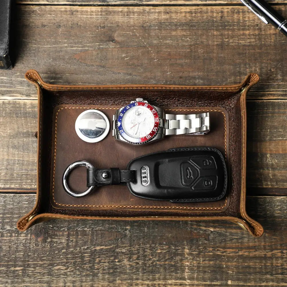 Leather Desktop Tray | Genuine Nubuck Leather | Jewelry Organizer | One Size from PriceLows™