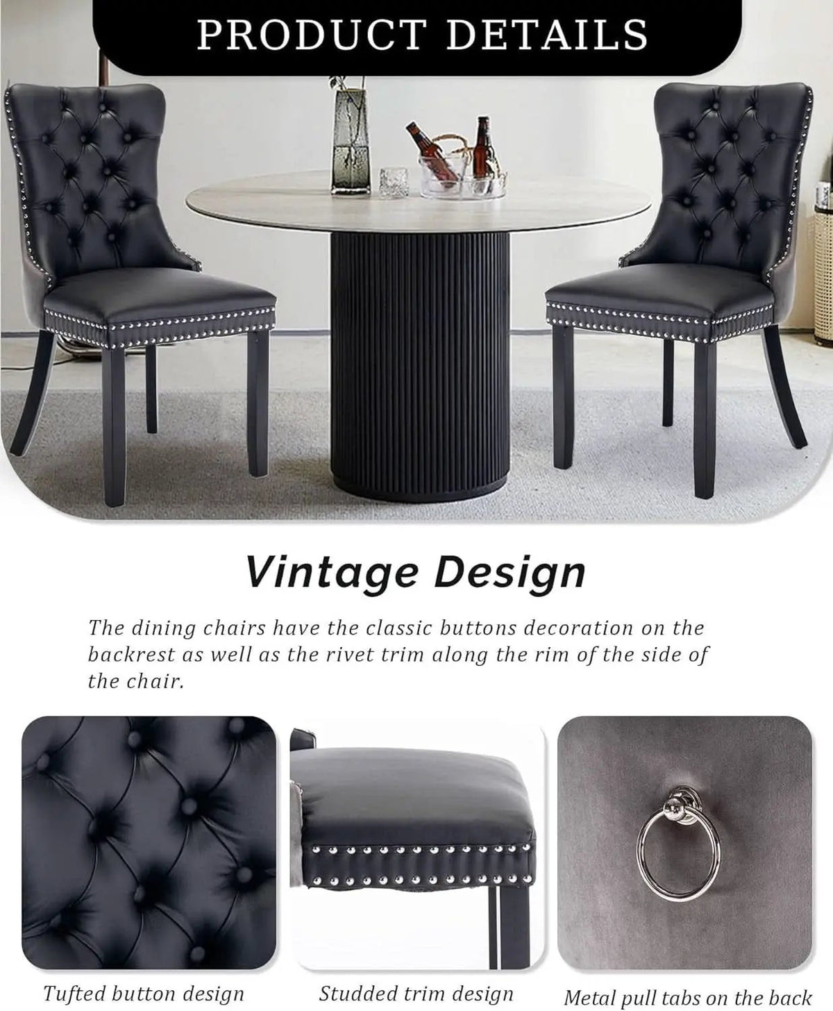 Leather Dining Chairs Set of 2 Black Nailhead Trim from PriceLows™