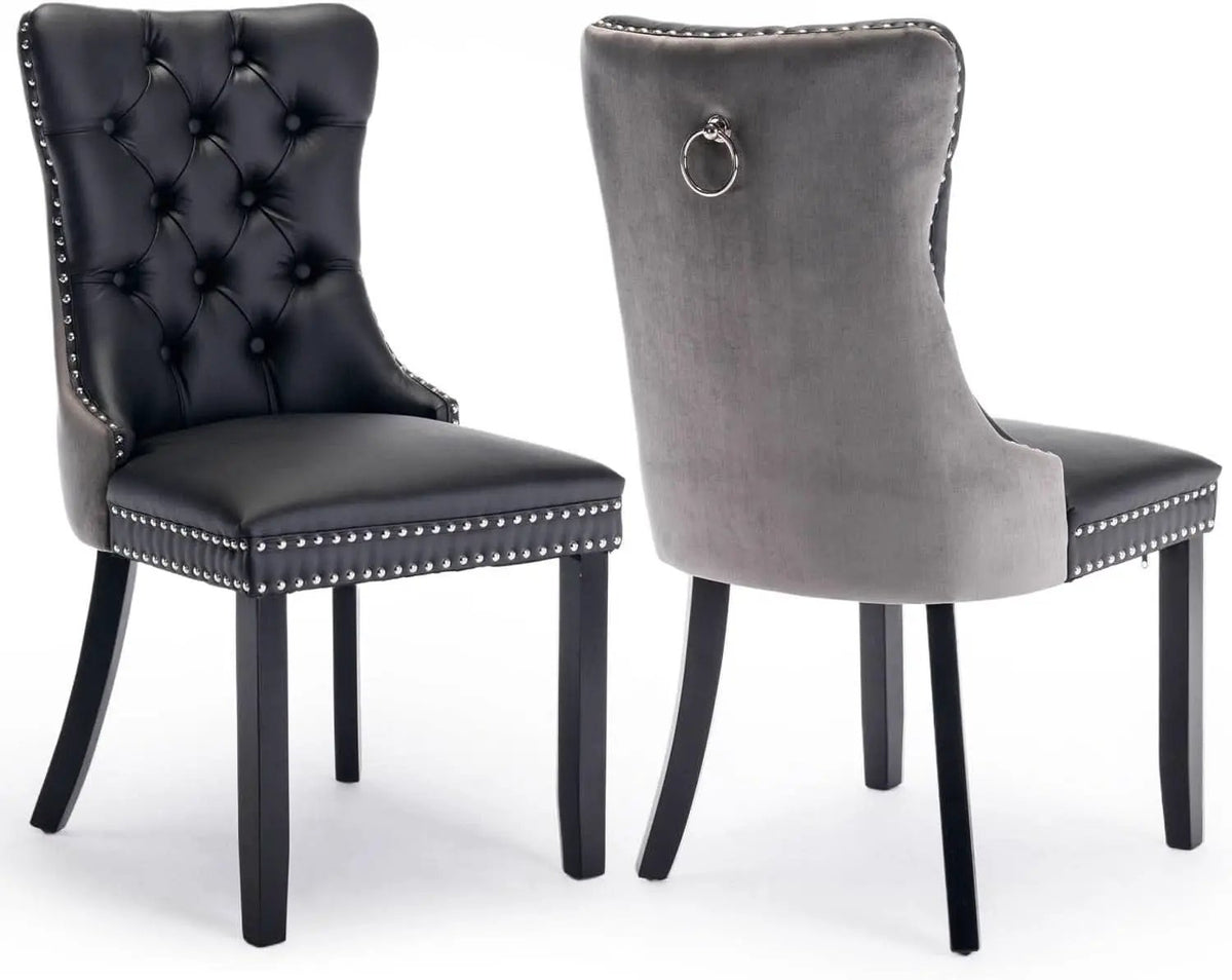 Leather Dining Chairs Set of 2 Black Nailhead Trim from PriceLows™