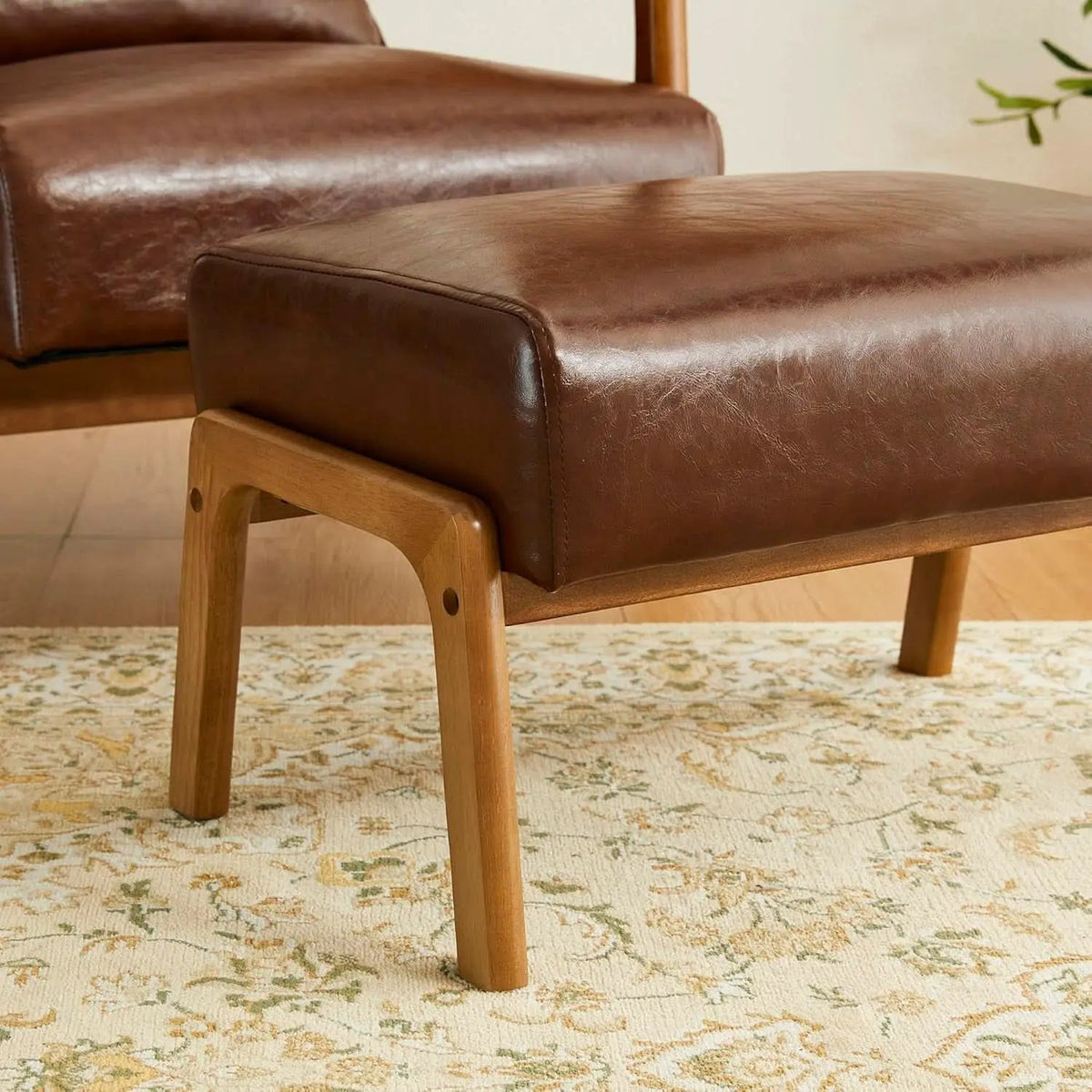 Rectangular Leather Ottoman Bench Twenty Four Point Five Inches Walnut from PriceLows™