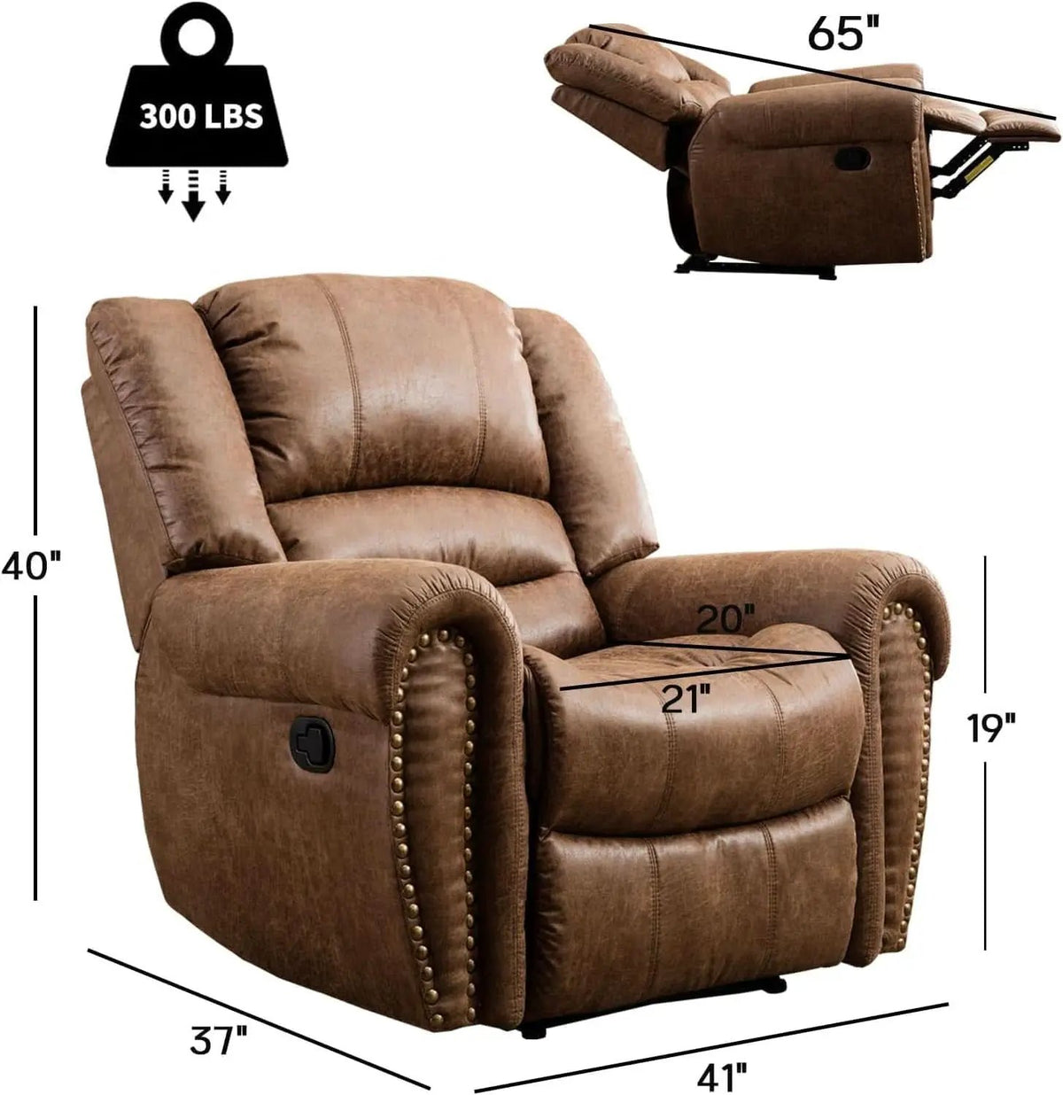 Leather Recliner Chairs Set 2 Nut Brown Manual Recliners from PriceLows™
