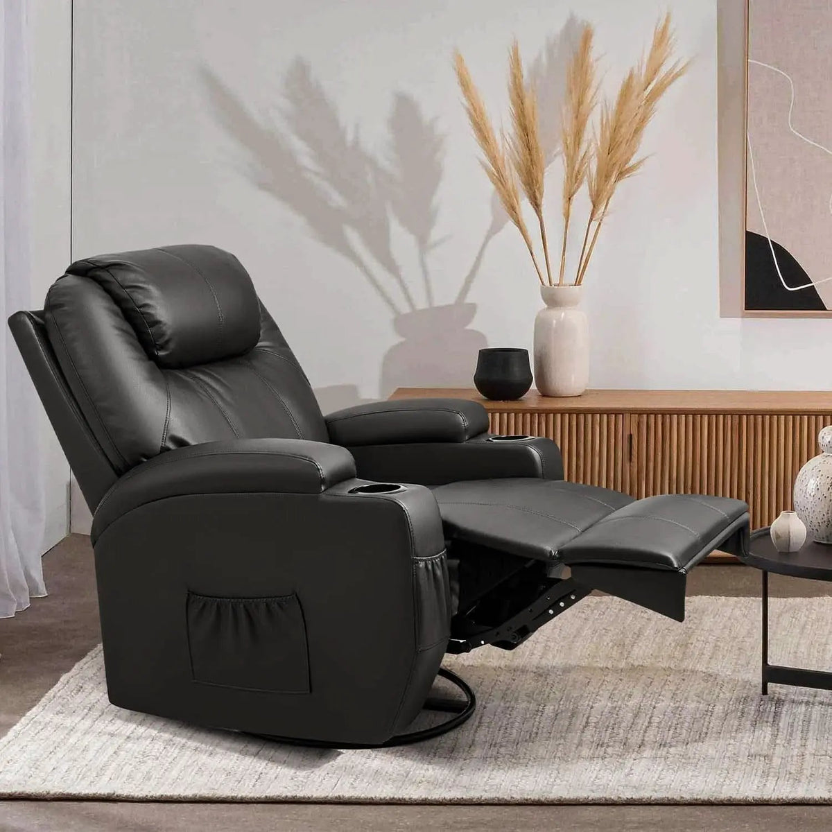 Leather Rocking Recliner With Massage And Heat Swivel from PriceLows™