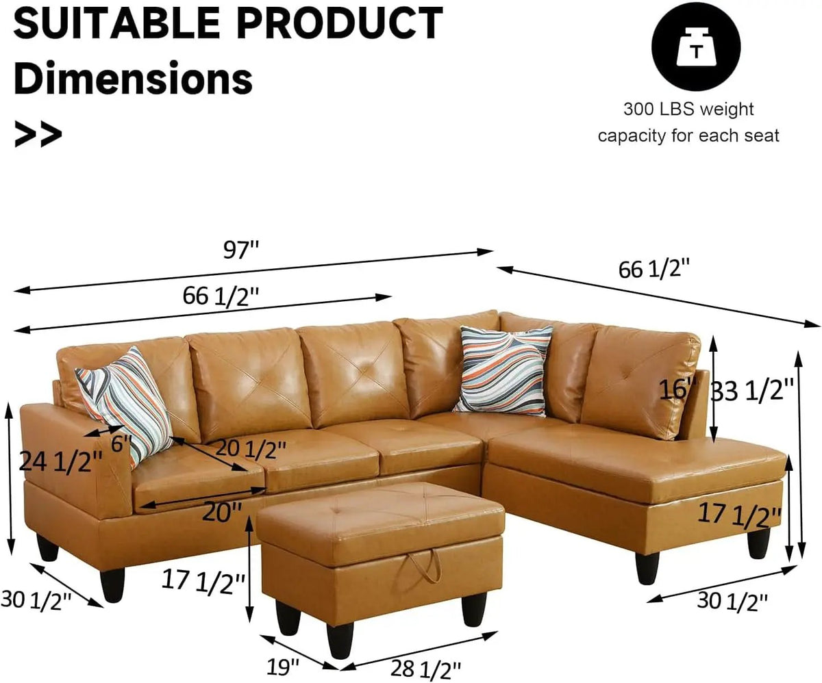 Leather Sectional Sofa L Shape With Storage Ottoman Ginger from PriceLows™