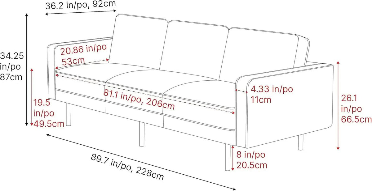 Leather Sofa 90 Inch Cognac Tan Brown Italian Nappa from PriceLows™