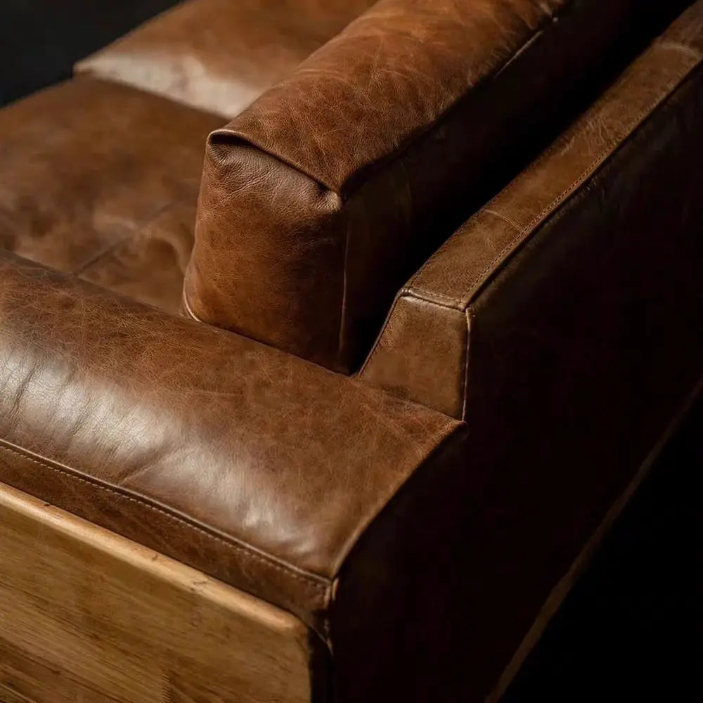Leather Sofa | Oil-Waxed Genuine Leather | Solid Wood Frame | Modular Villa Sofa from PriceLows™