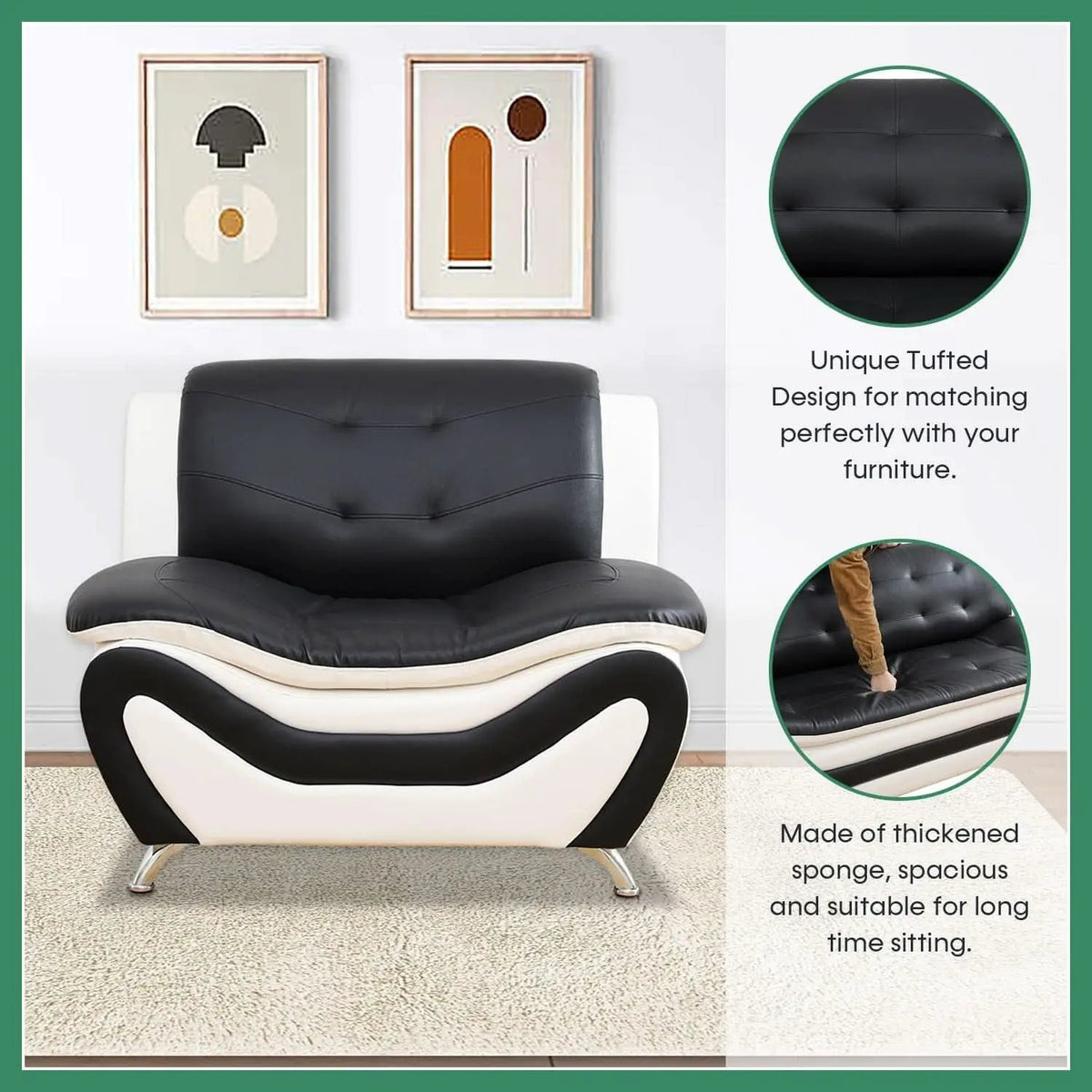 Leather Sofa Set 3 Piece Living Room Furniture In Black And White from PriceLows™