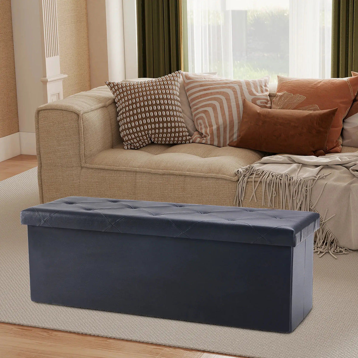JHK 43 Inches Leather Folding Ottoman Storage Footstool Toy Box Bedroom Bench Load 660 lbs Foot Rest Stool For Living Room from PriceLows™