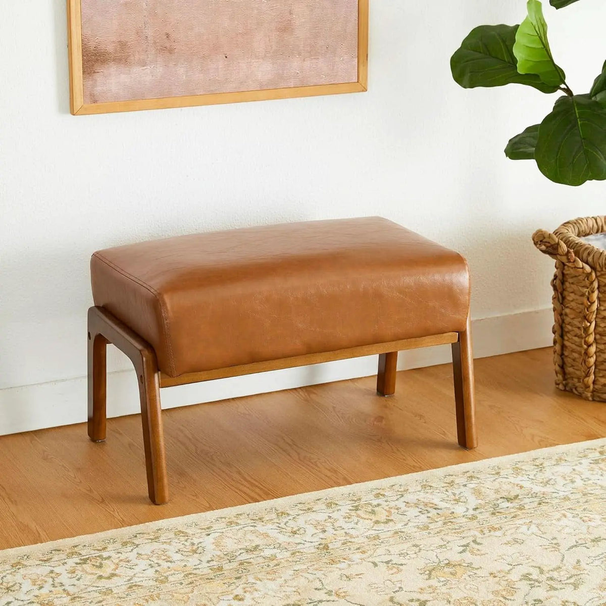 Leatherette Padded Ottoman Footrest Yellowish Brown from PriceLows™