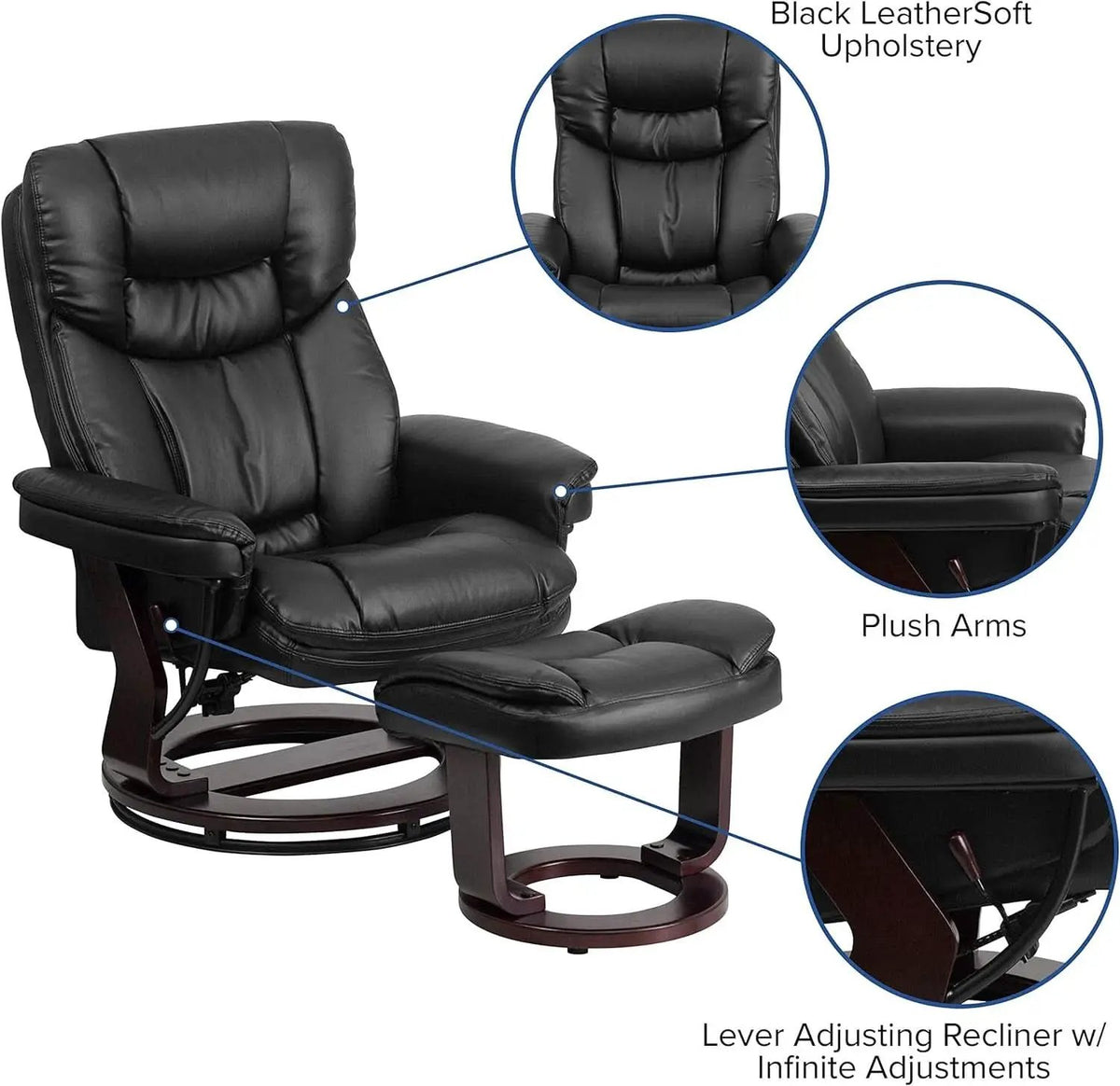 Leathersoft Upholstered Recliner With Ottoman Black from PriceLows™