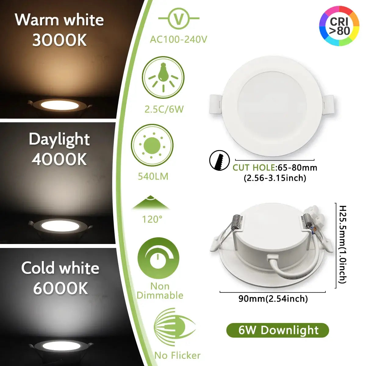 10PCS Led Downlight Three Color Warm Light Cold Lighting 6W-24W Recessed Ceiling Lamp Led Spotlight for Living Room Bathroom from PriceLows™