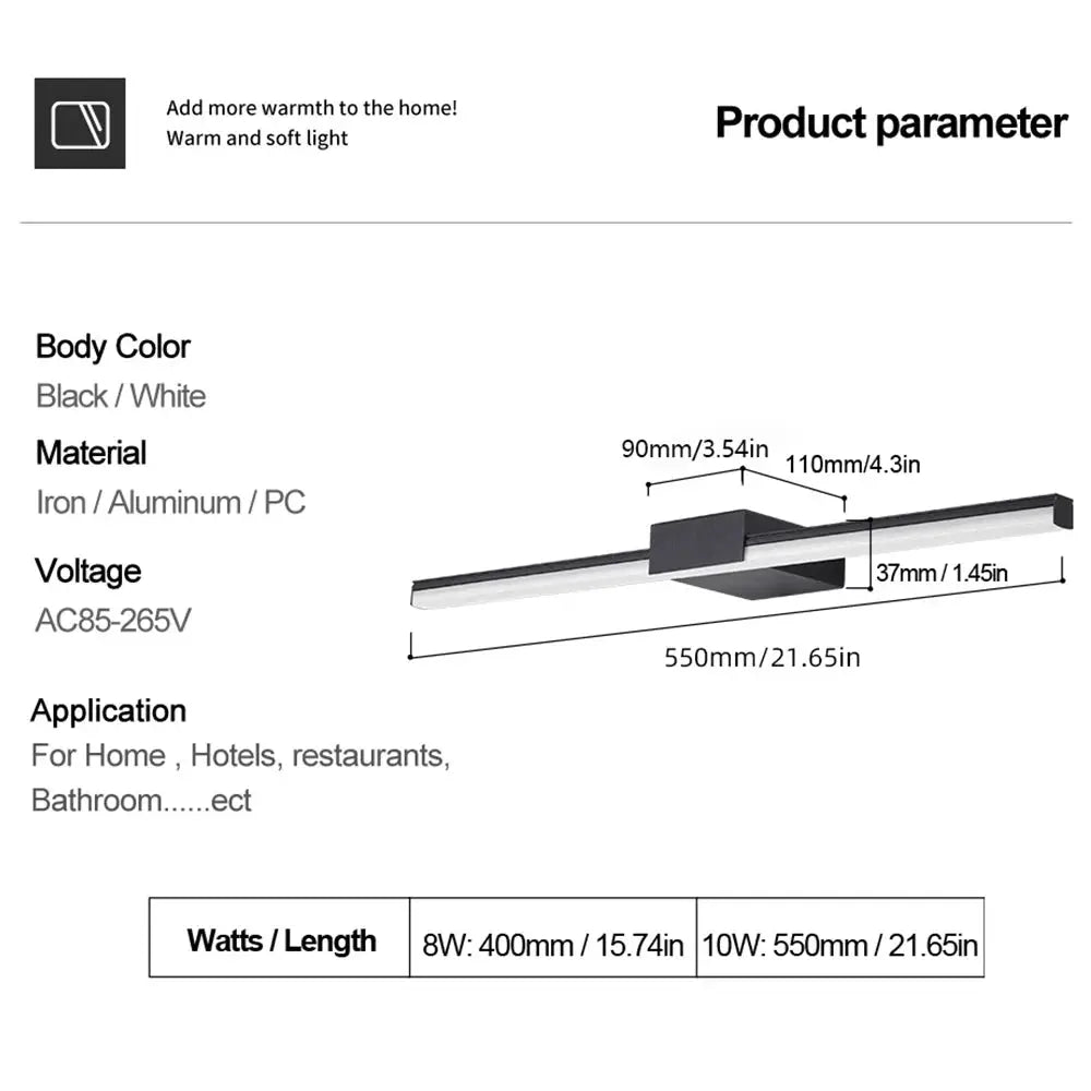 Led Wall Lamp | Bathroom Vanity Light 40cm, 55cm | AC 85-265V | Black, White from PriceLows™