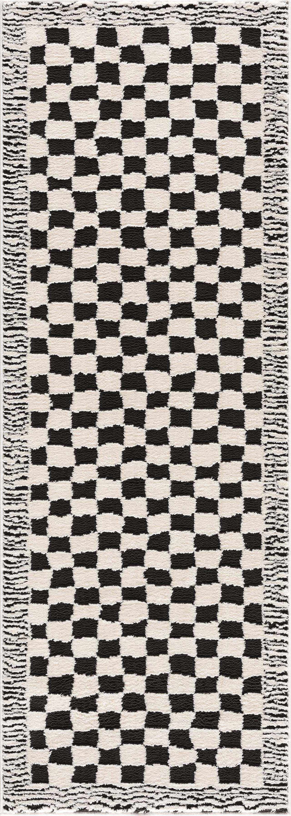 Leryn Black & White Checkered Area Rug from PriceLows™
