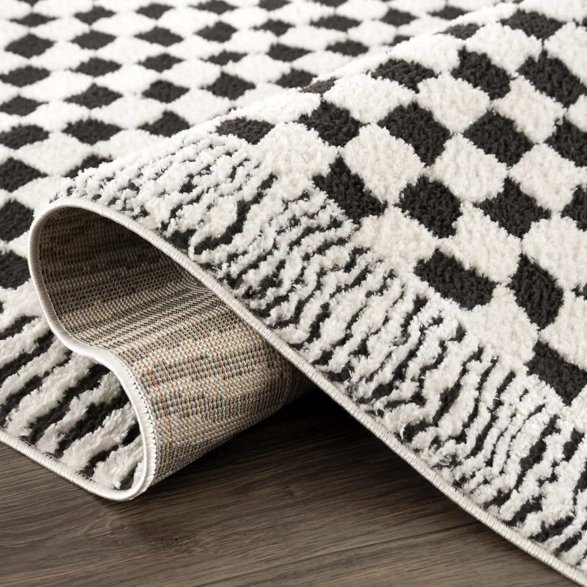 Leryn Black & White Checkered Area Rug from PriceLows™