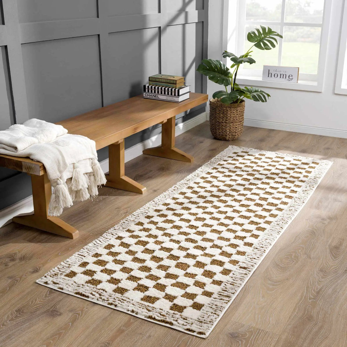 Leryn Brown & White Checkered Area Rug from PriceLows™
