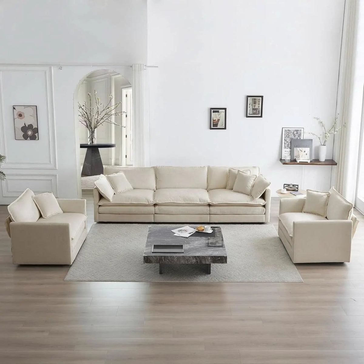 Light Coffee Chenille 3 Piece Sofa Set With Two Singles from PriceLows™