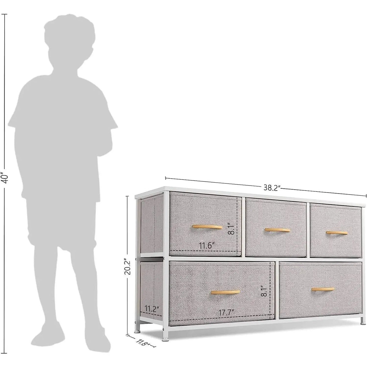 Light Gray 5 Drawer Dresser Tower Unit Small Size Modern from PriceLows™