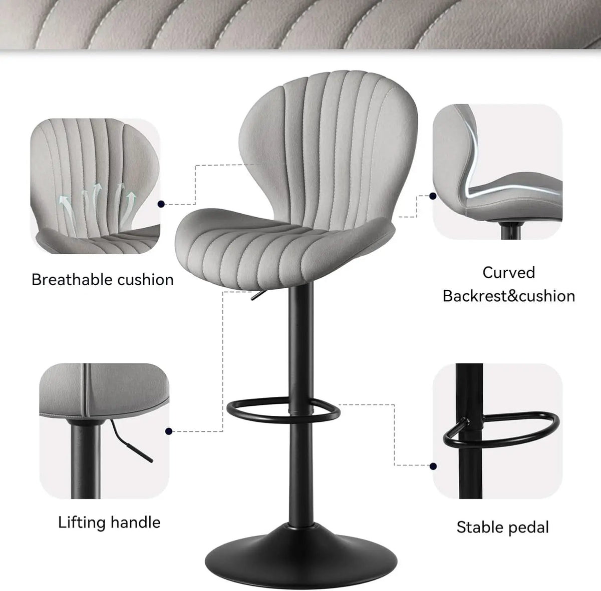 Light Grey Swivel Bar Stools Set Of 3 With High Backrest from PriceLows™