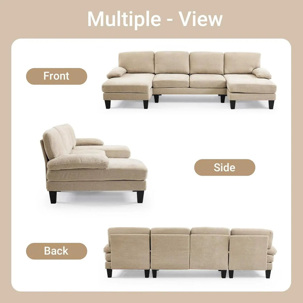 Light Khaki 110 Inch U Shape Sectional Sofa Double Chaise from PriceLows™