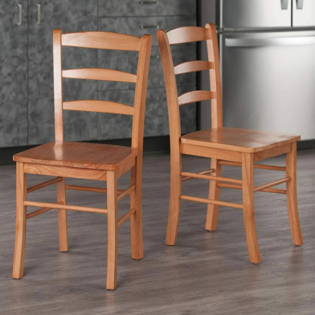 Light Oak Ladder Back Dining Chair Set 2 Piece Wood Chairs from PriceLows™