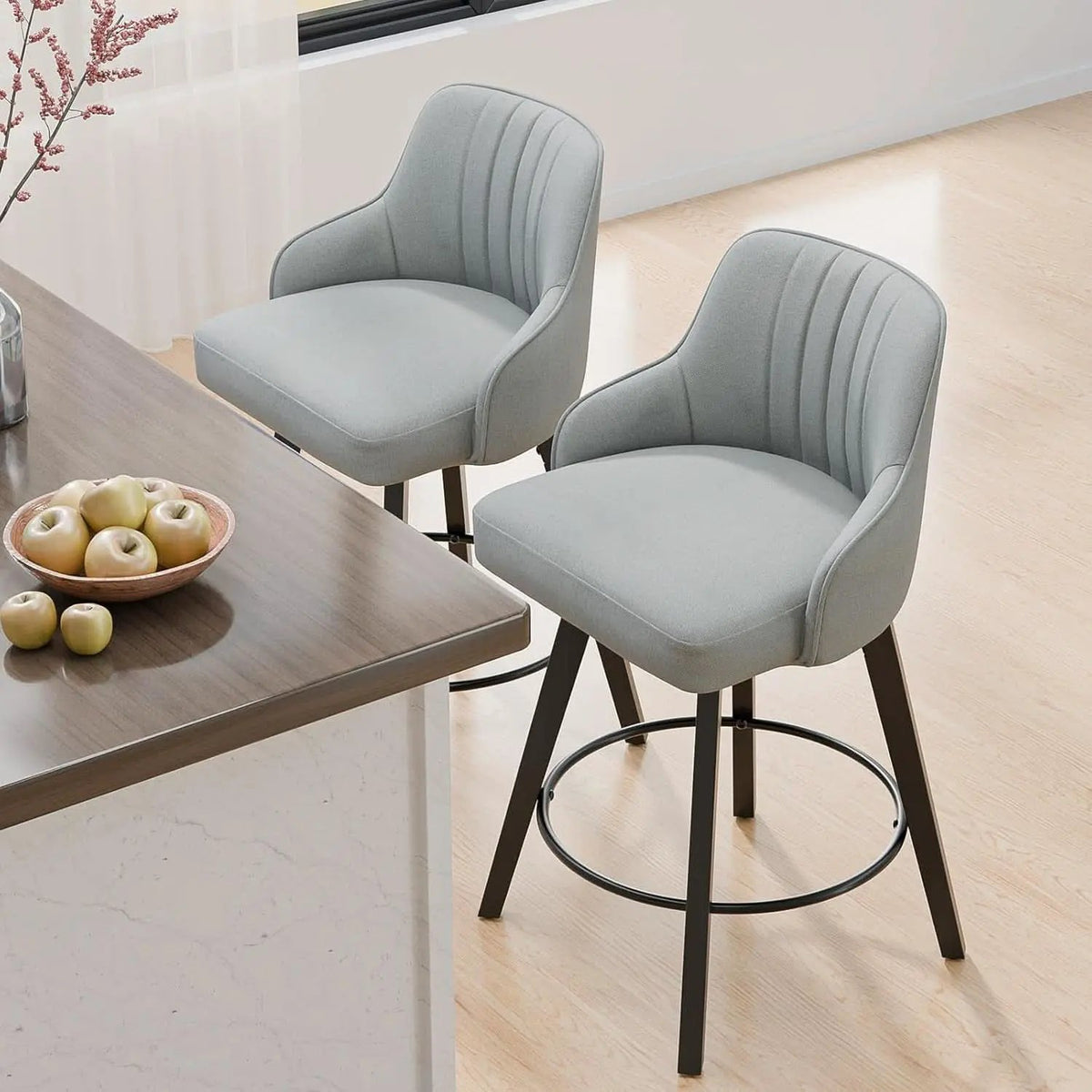 Linen Fabric Upholstered Swivel Barstools Set of Two from PriceLows™