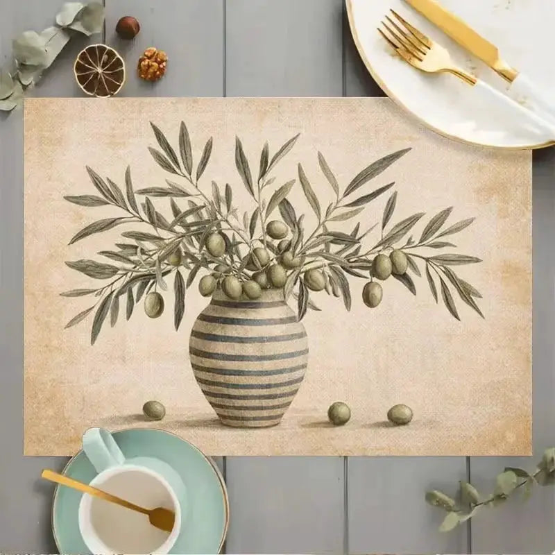 Linen Placemats | Botanical Leaf Sketch | PriceLows™