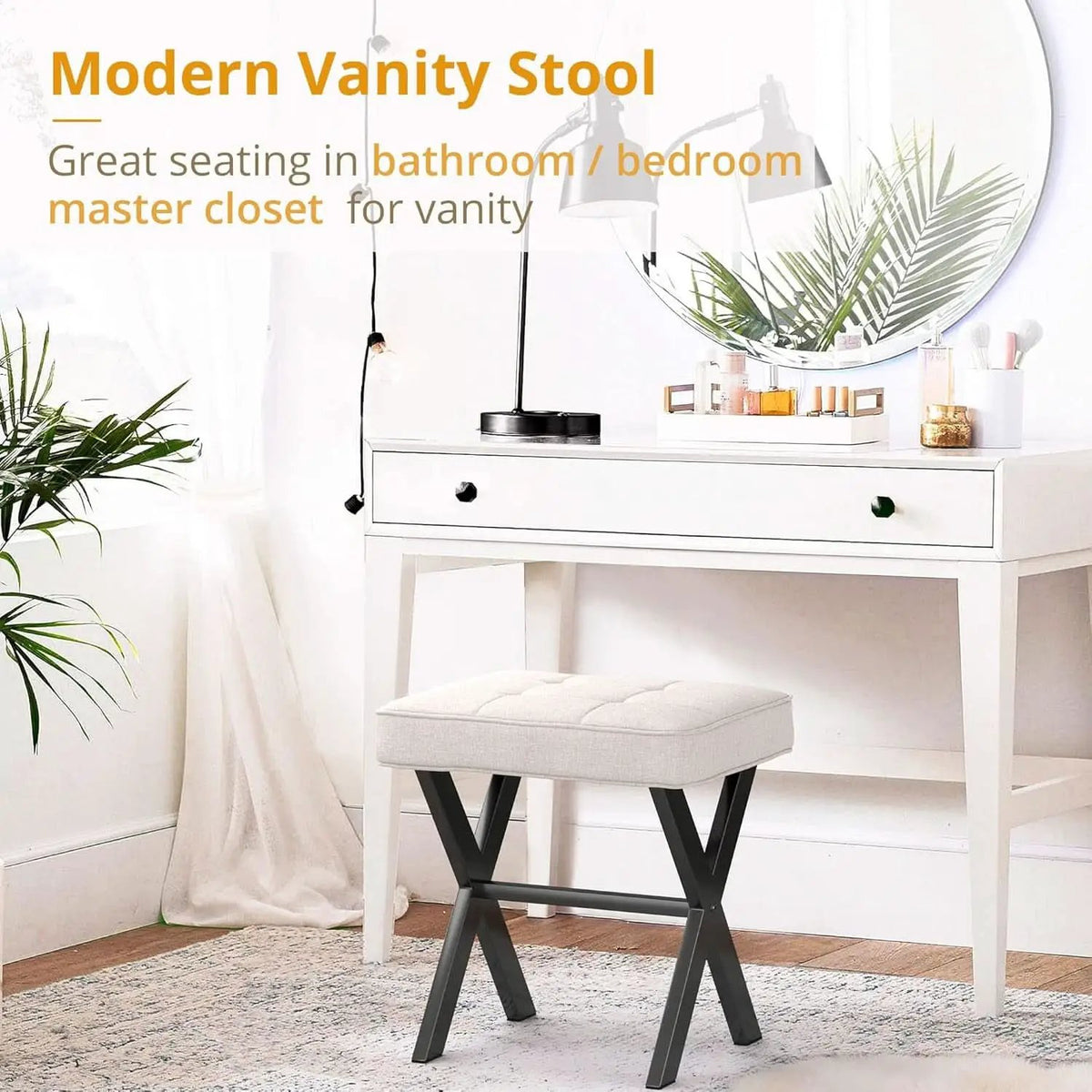 Linen Vanity Ottoman Foot Stool 16.9x12.9x18 Inches from PriceLows™