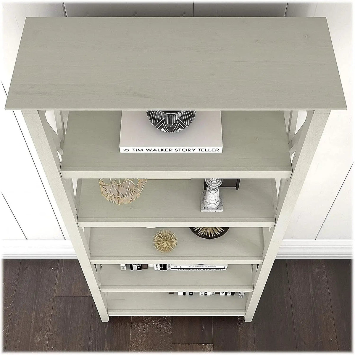 Linen White Oak 5 Shelf Bookcase Set 2 Tall 66H 32W 13D from PriceLows™