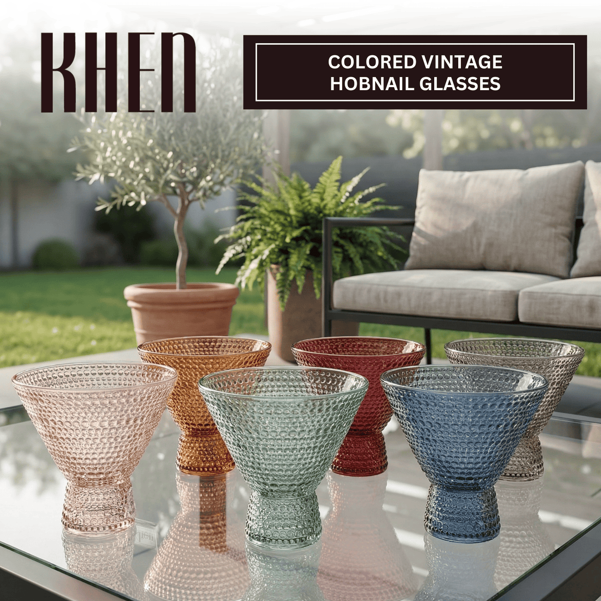 Tonal Hobnail Martini Cocktail Glassware | 8 oz | Set of 6 | Entertaining