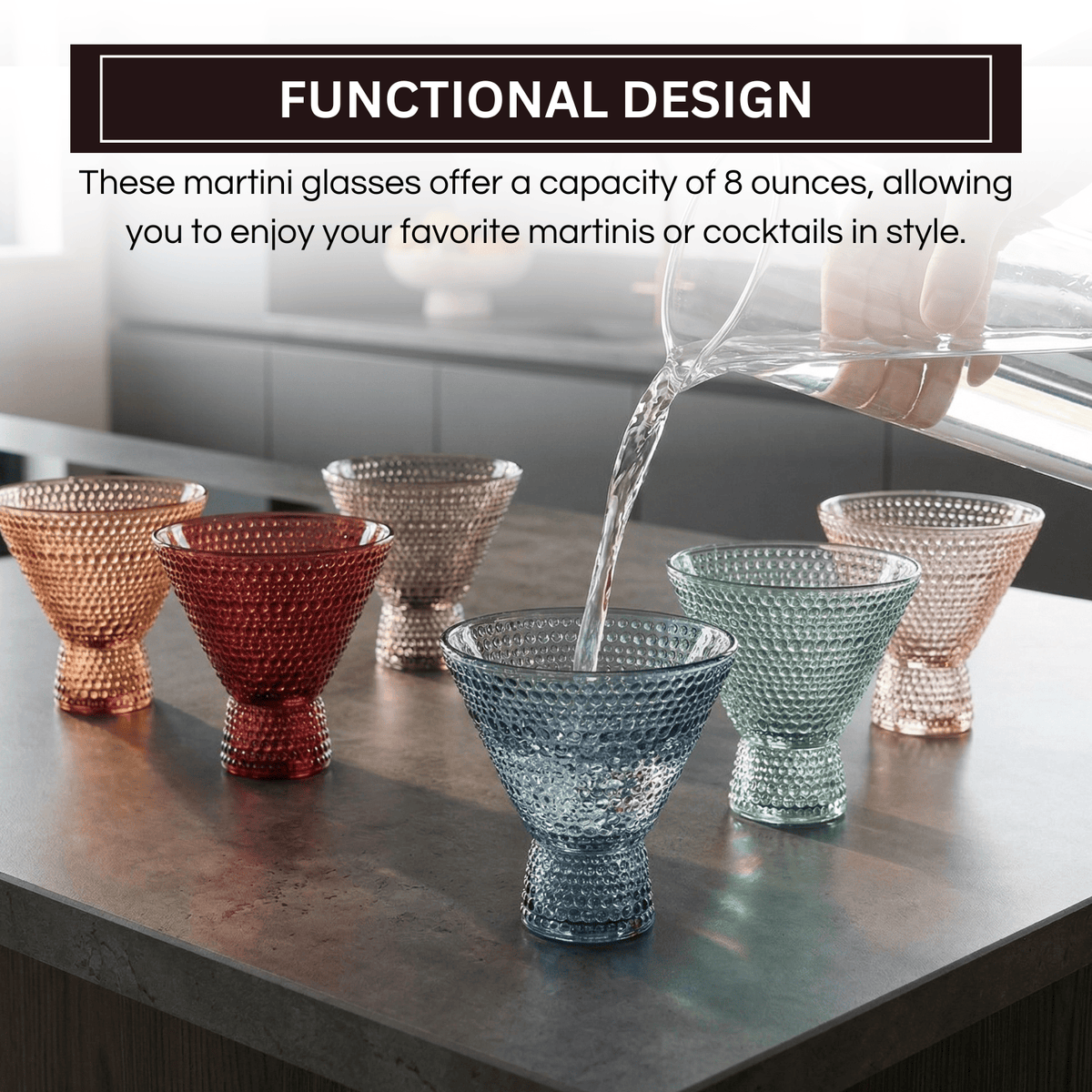 Tonal Hobnail Martini Cocktail Glassware | 8 oz | Set of 6 | Entertaining
