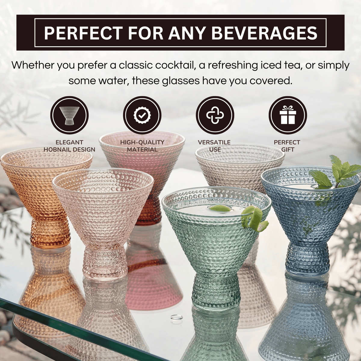 Tonal Hobnail Martini Cocktail Glassware | 8 oz | Set of 6 | Entertaining