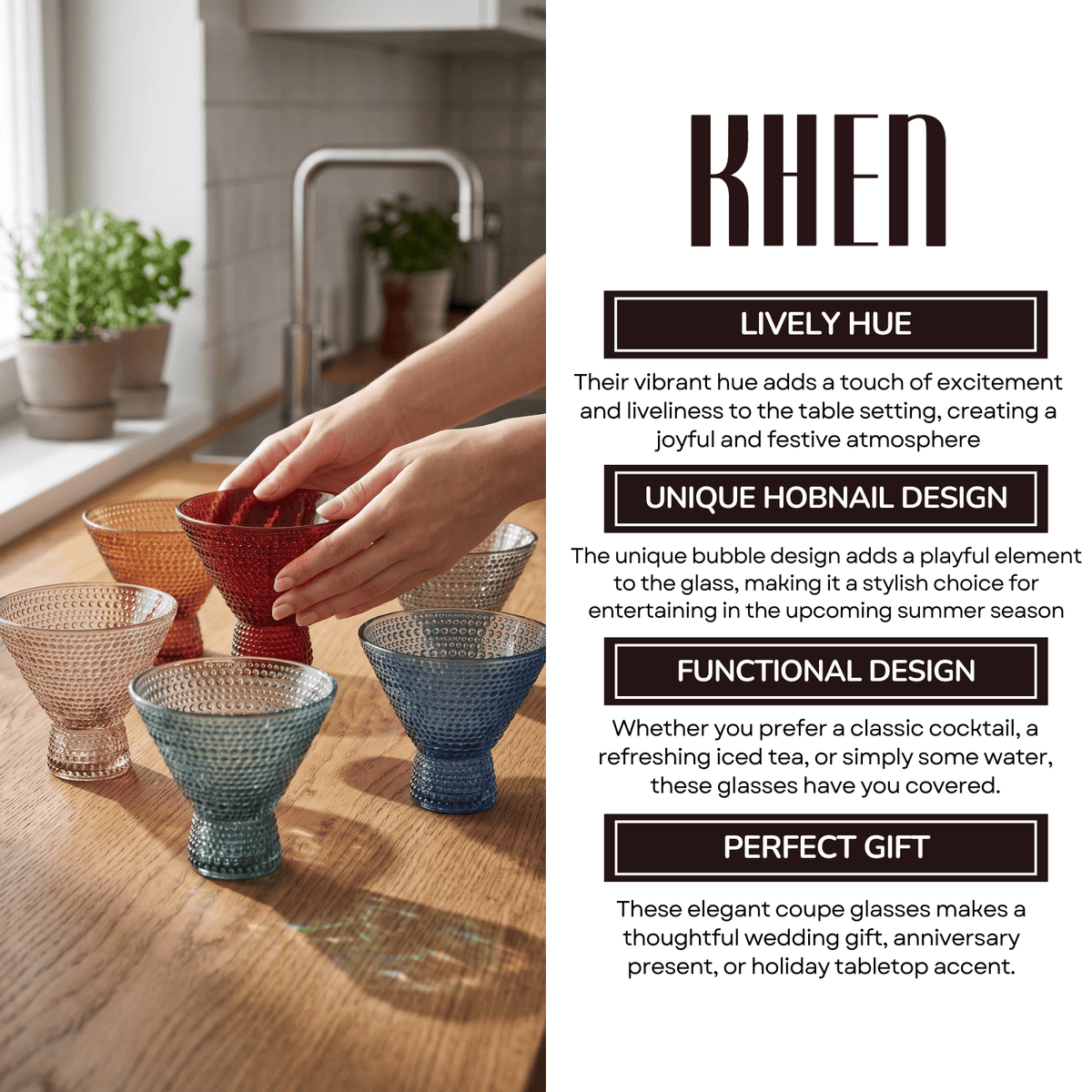 Tonal Hobnail Martini Cocktail Glassware | 8 oz | Set of 6 | Entertaining