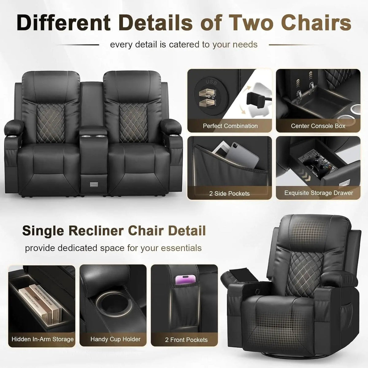 Living Room Furniture Set Loveseat Recliner And 2 Piece Massage Recliner Chairs from PriceLows™