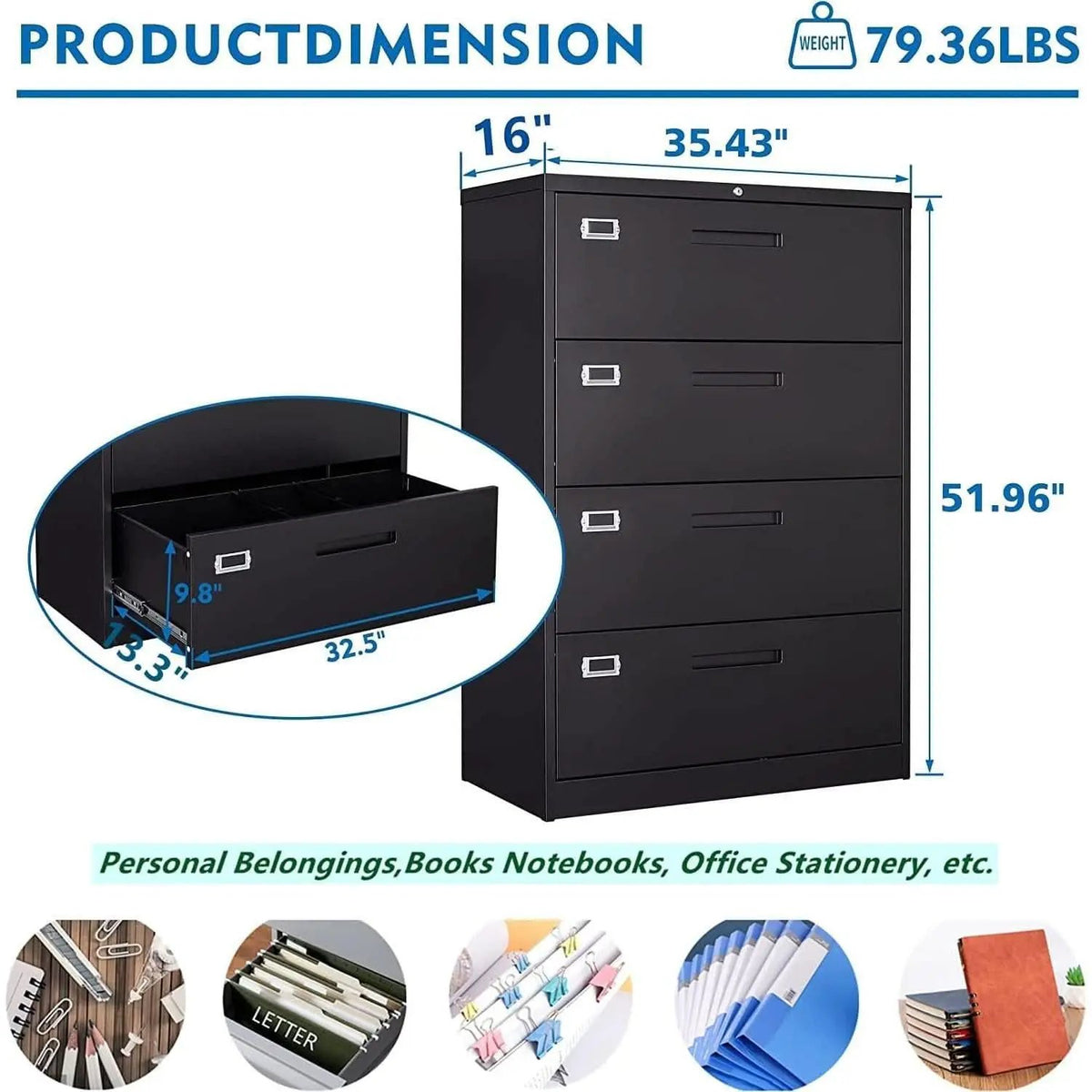 Lockable 4 Drawer Lateral File Cabinet For Office Use from PriceLows™