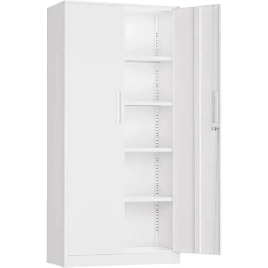 72 Inch Lockable Metal Storage Cabinet with Adjustable Shelves for Home, Office, Garage, and Pantry - White Narrow Size from PriceLows™