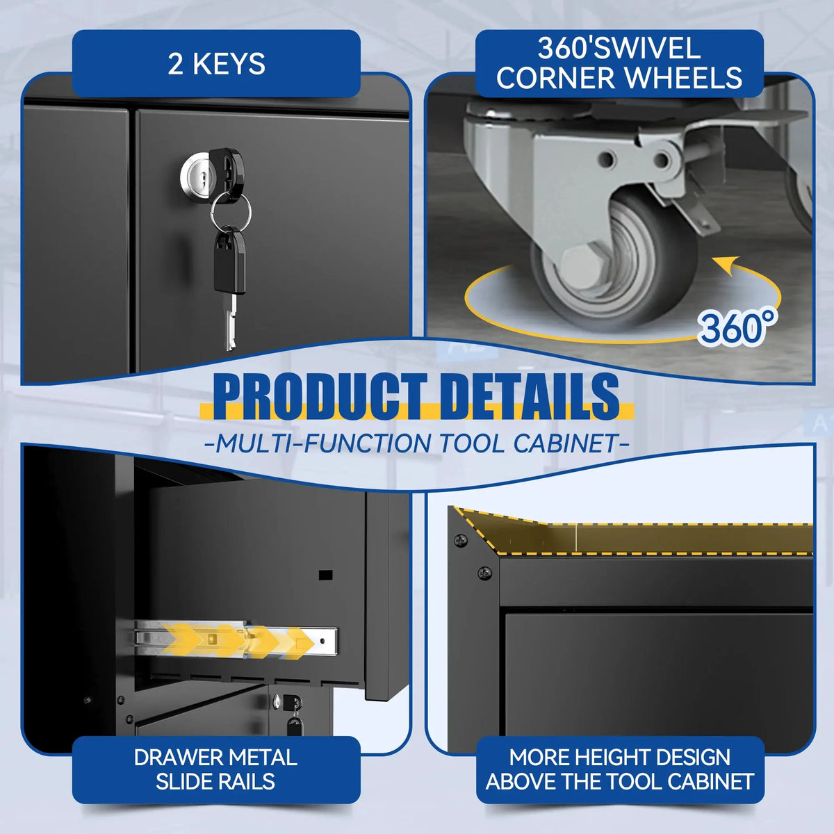2 Door + 1 Drawer Tool Cabinets for Garage, Lockable Garage Storage Cabinet, Locking Metal Storage Cabinet with Wheels, Rolling Tool Chest, Assembly Required H35.4*W30.3*D18 from PriceLows™