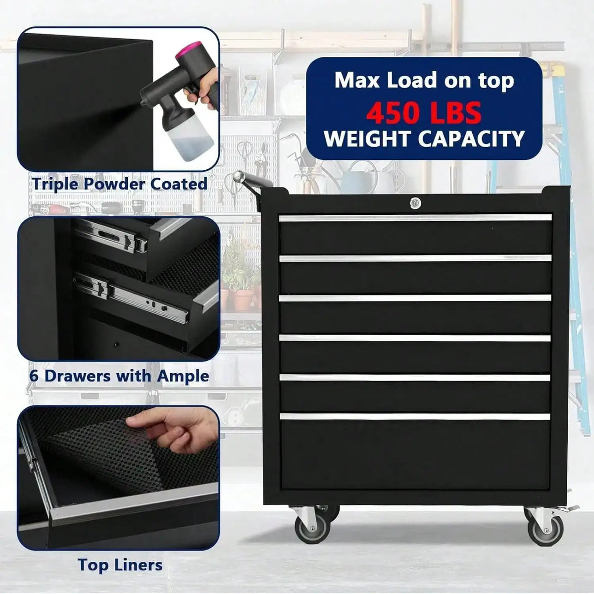 Tool Box, 6-Drawer Rolling Tool Chest Locking System, Lockable Wheels & Sliding Drawers, 24 Inch Heavy-Duty Tool Storage Cabinet For Garage Workshop Warehouse Repair Shop Rolling Tool Chest, 6 Drawers Tool Storage Cabinet, To from PriceLows™