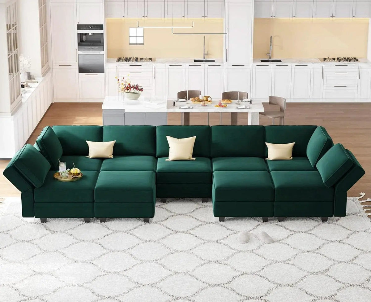 Luxurious Emerald Green Velvet Modular Sleeper Sofa from PriceLows™