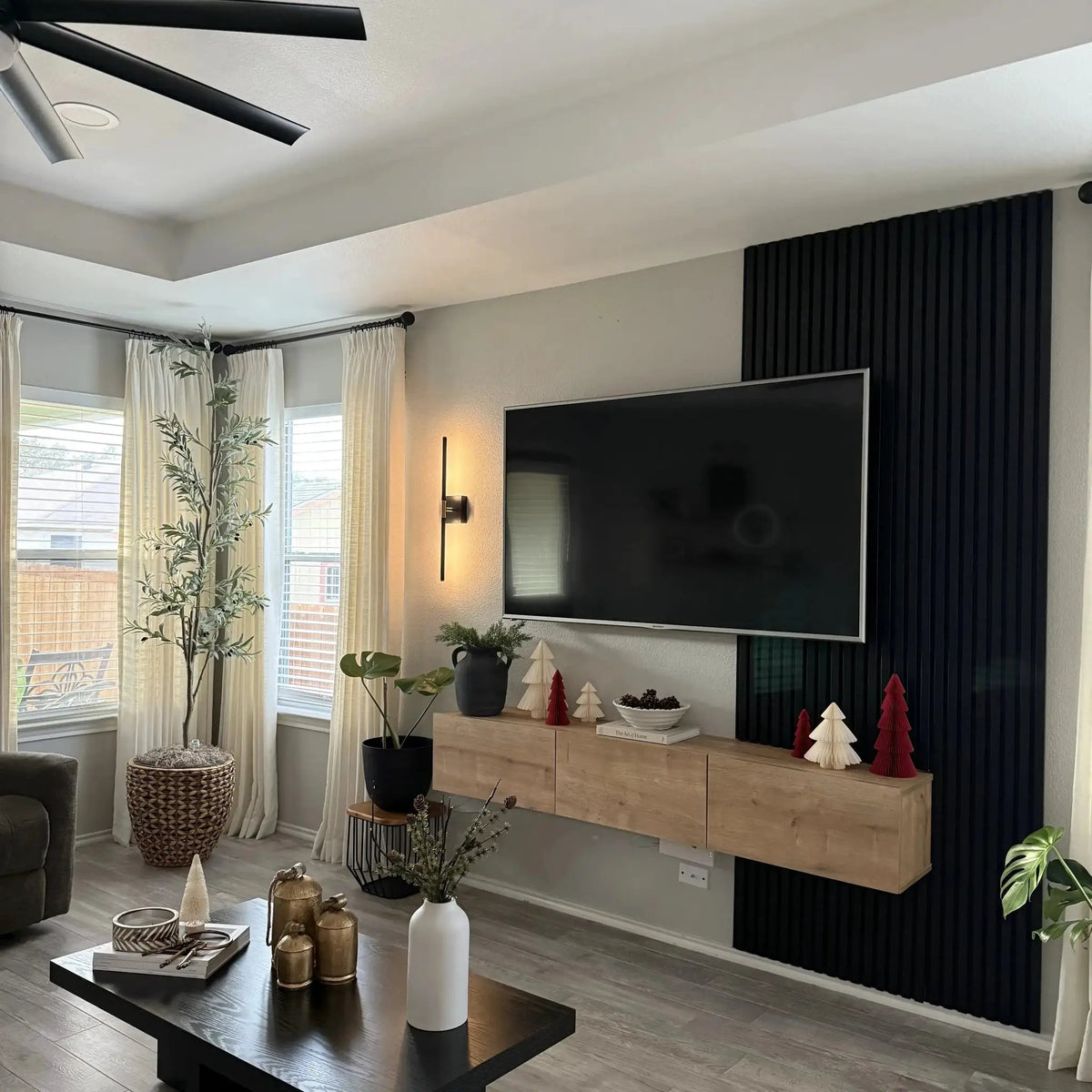Acoustic Wood Wall Panels | Black Finish | Solid Construction | Pack Of 2