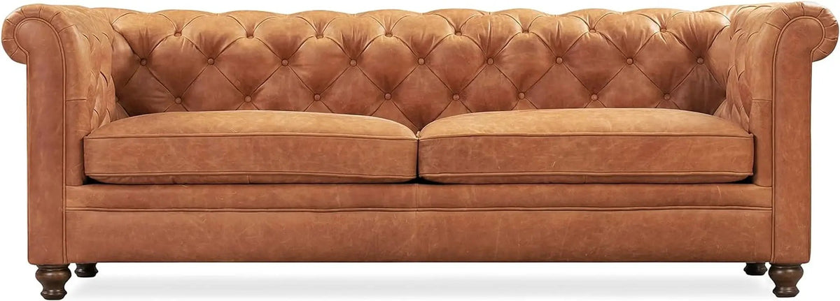 Lyon 87.4 Inch Cognac Tan Sofa Full Grain Leather Finish from PriceLows™
