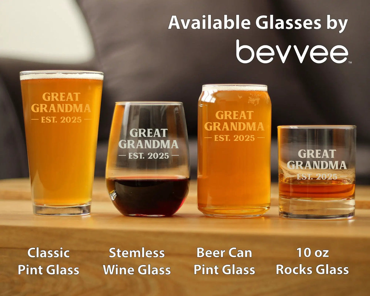 Great Grandma Pint Glass | 16 Oz Capacity | Hand Etched | Est 2025