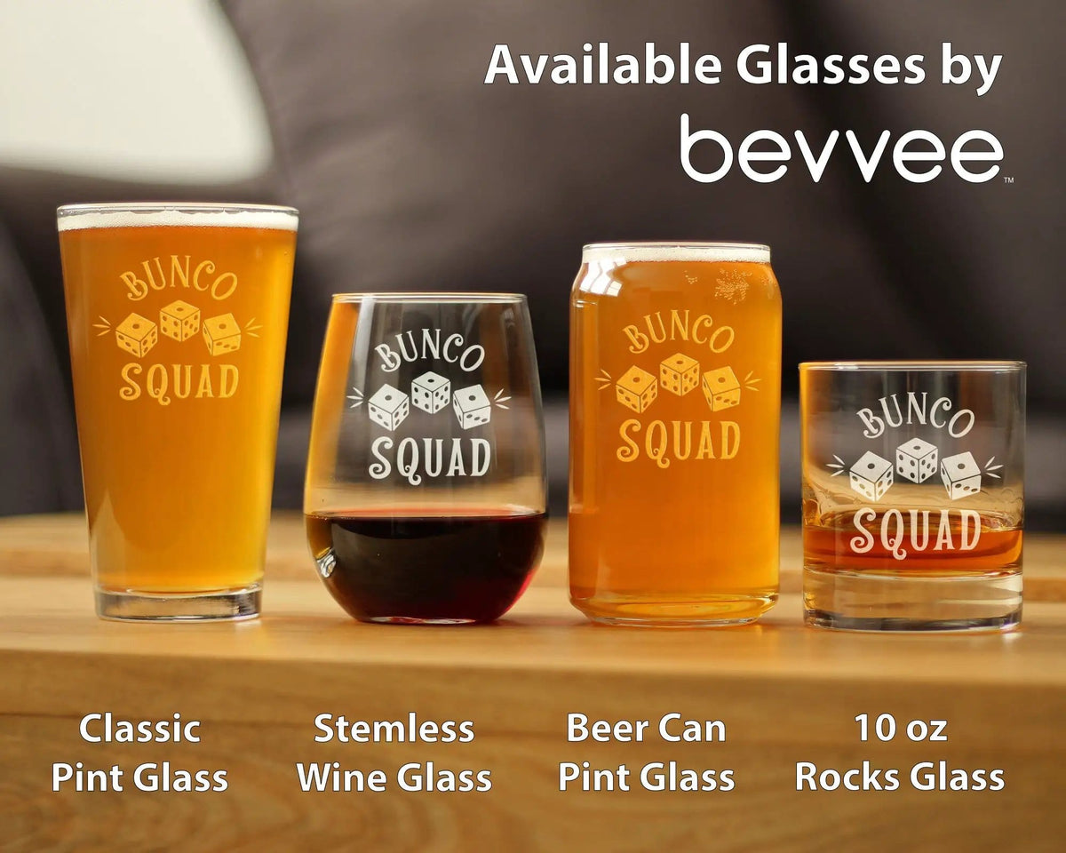 Etched Beer Can Pint Glass | 16 oz | Dishwasher Safe | Bunco Squad